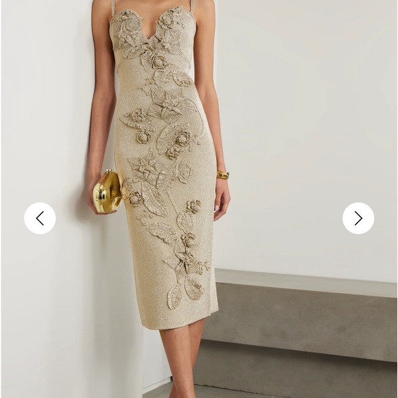 Elegant Beige Floral Embellished Dress